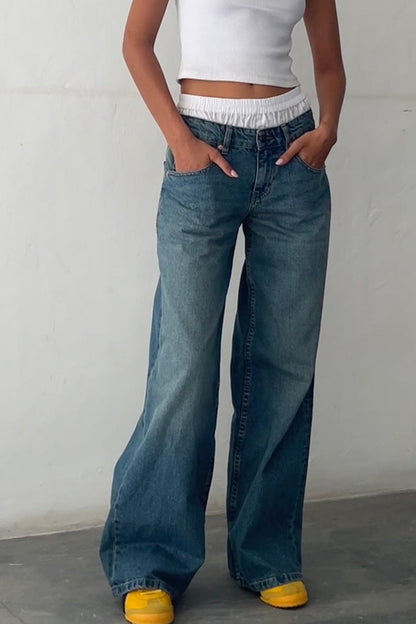 Low Rise Washed Straight Jeans