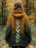 Vintage Irish Celtic Jacquard Gradient Chunky Hooded Cardigan elevenforest