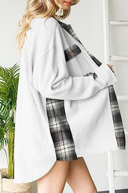 Color Block Pocket Contrast Turndown Collar Tops