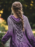 Women's Celtic Knot Gradient Color Chunky Knit Hooded Cardigan elevenforest