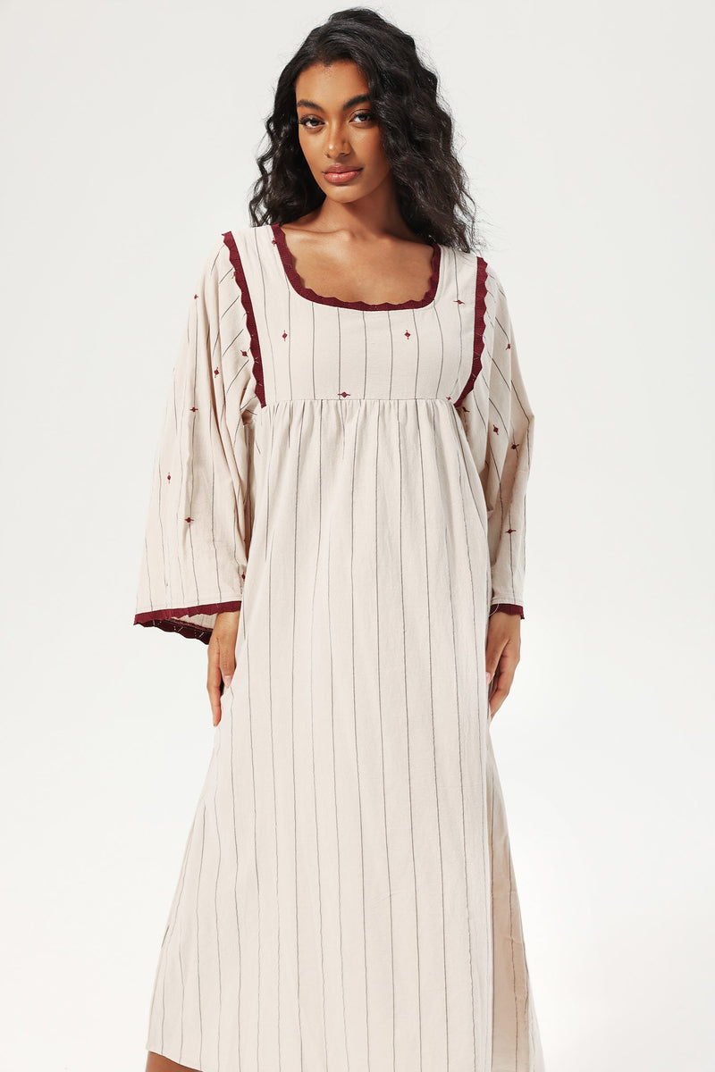 Striped Flared Sleeve Square Collar Knit Midi Dress