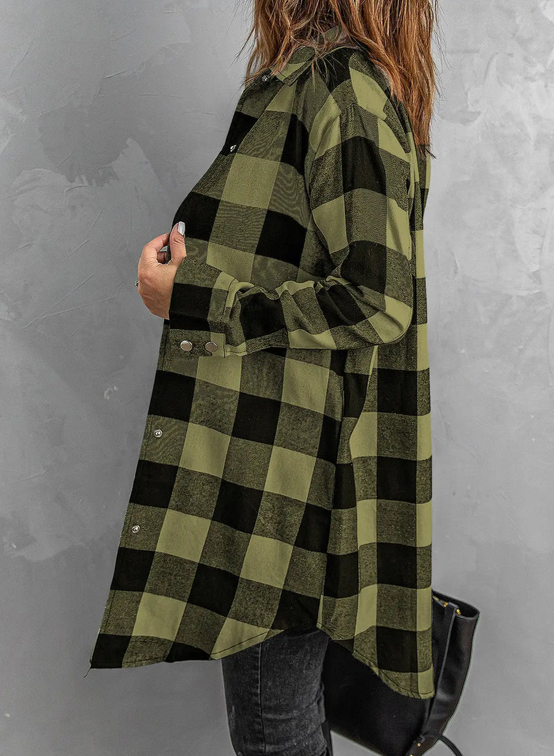 Fresh Green Plaid Shirt Coat