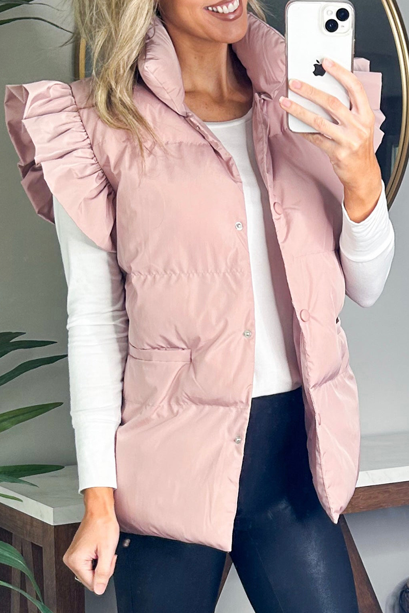 Pocket Buttons Ruffle Mandarin Collar Waistcoats(3 Colors)