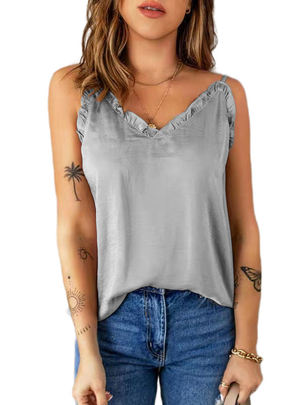 Color Falbala Camisole Vest Top