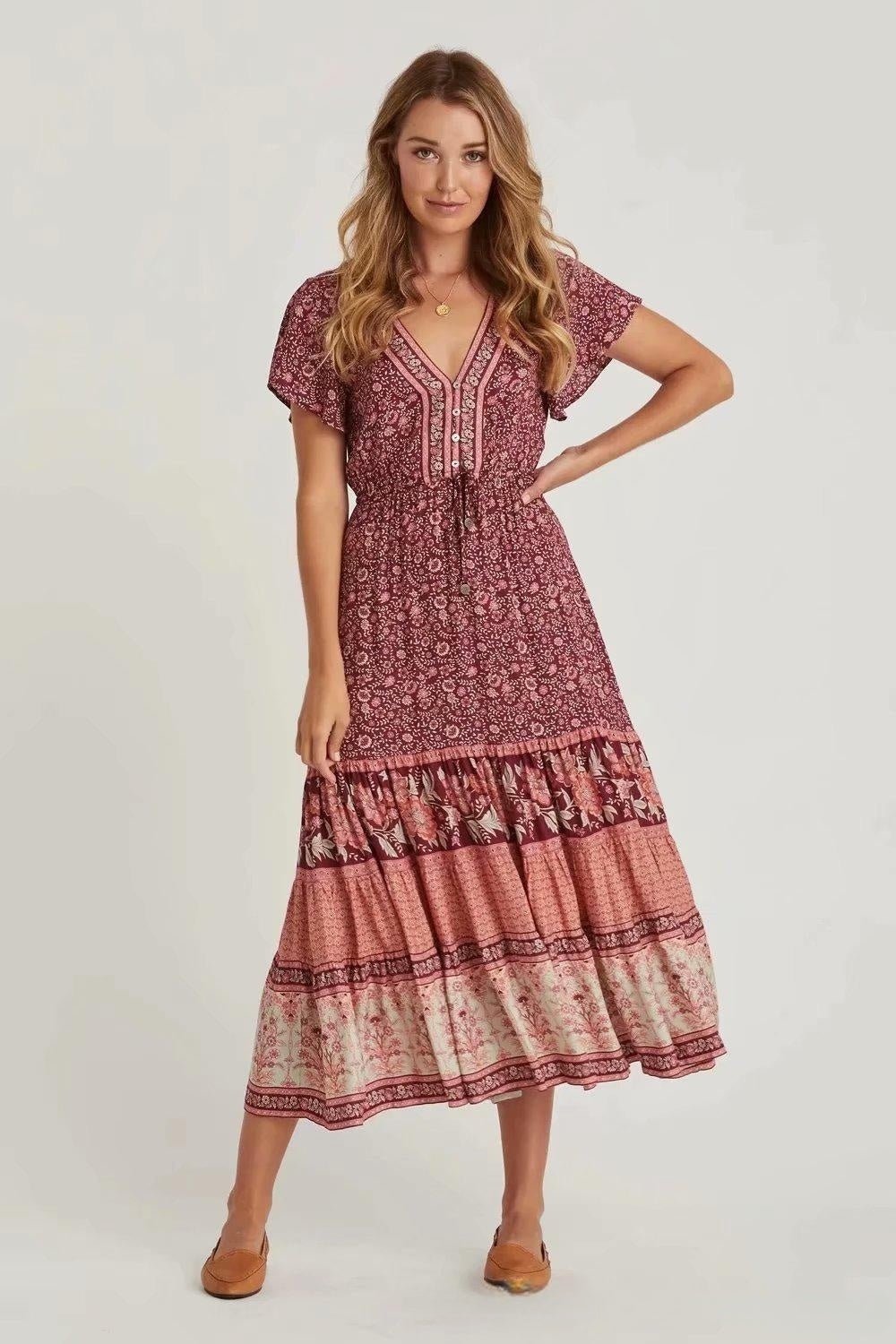 Ellie Printed V-neck Midi Dress