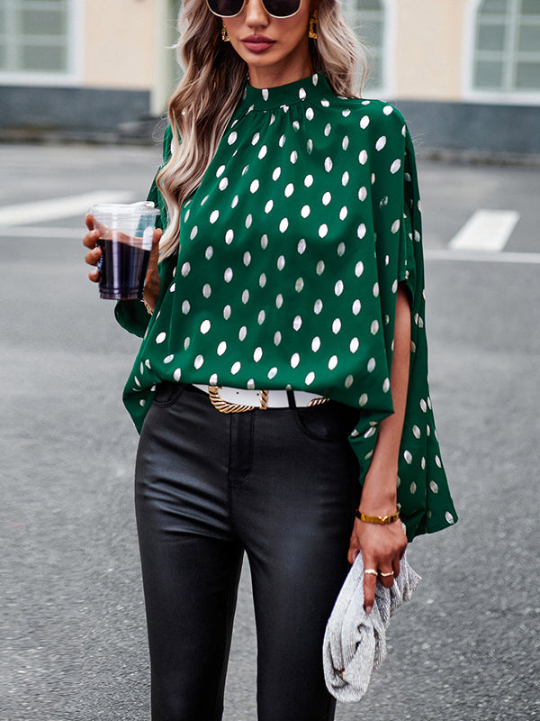 Loose Bandage Polka Dot Round-neck Blouses&shirts Tops