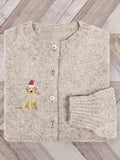 Comstylish Cute Christmas Dog Embroidered Cozy Knit Cardigan