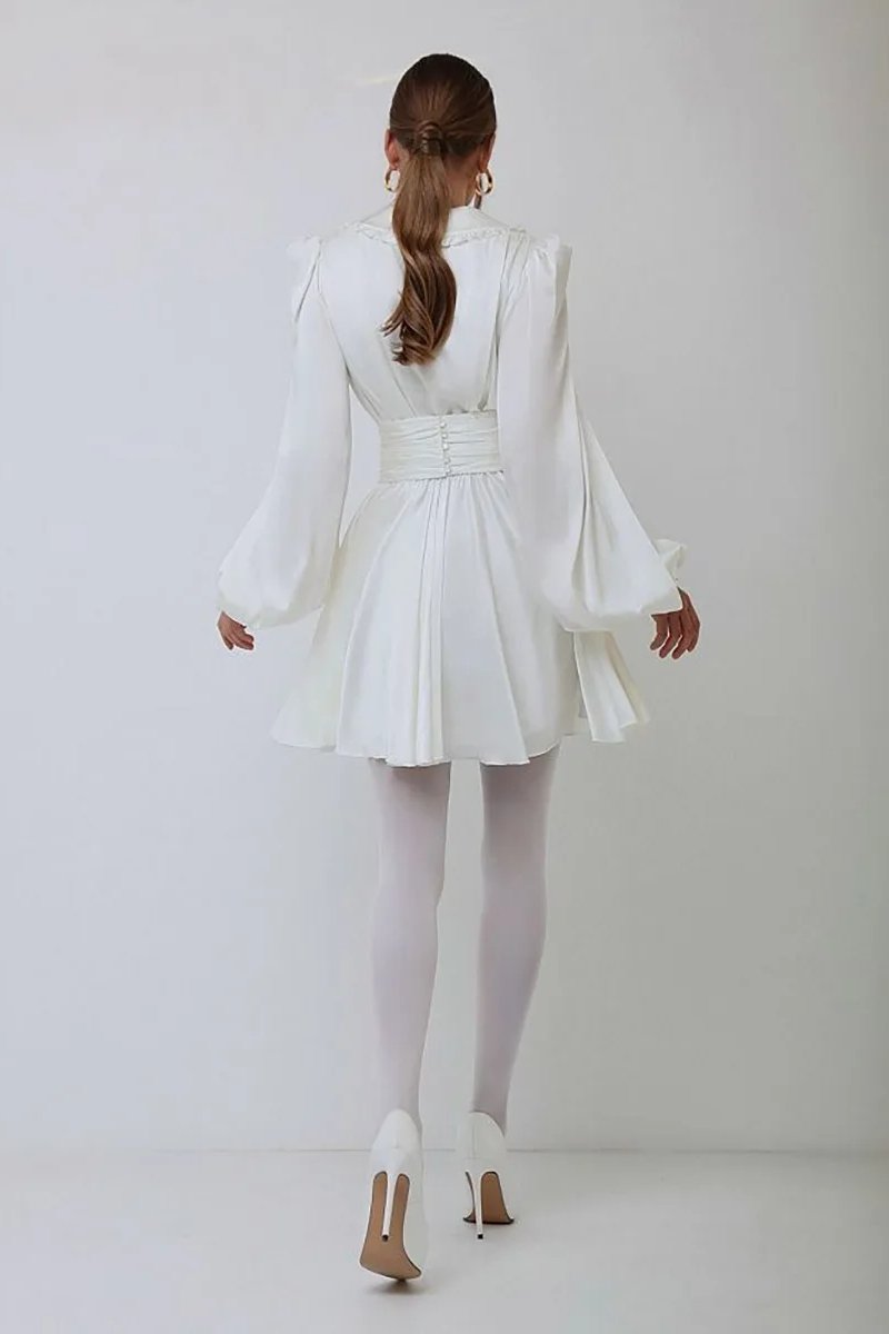 Milena V-neck Lantern Sleeve Mini Dress