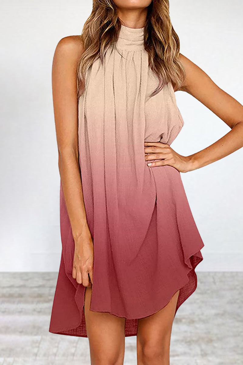 Street Gradual Change Contrast Halter Vest Dress Dresses