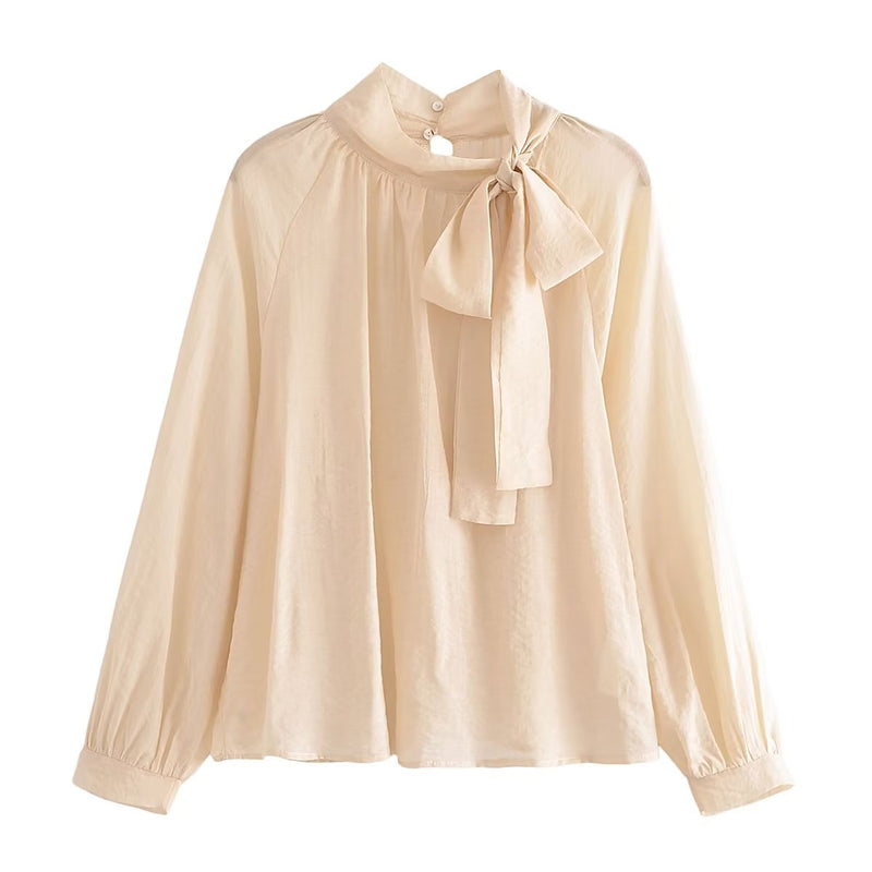 Fall a Bow Tie Collar Blouse Top Shirt