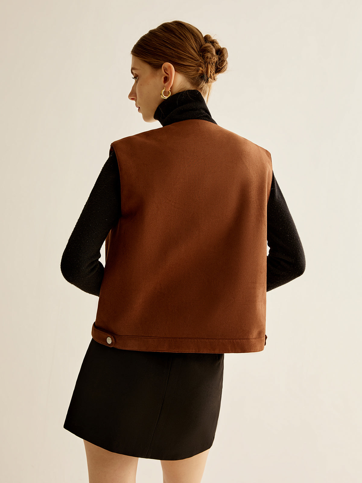 Suede Zipper Short Vest