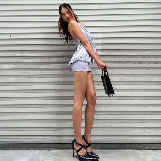 Taruxy Deep V Neck Dress for Off Shoulder Bandage Sleeveless Mini Dresses Beach Holiday Backless Dress Woman