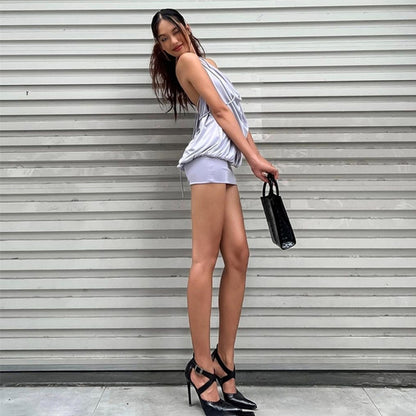 Taruxy Deep V Neck Dress for Off Shoulder Bandage Sleeveless Mini Dresses Beach Holiday Backless Dress Woman