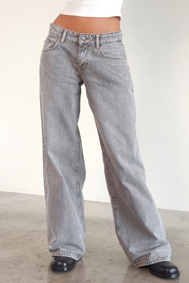 Low Rise Washed Straight Jeans