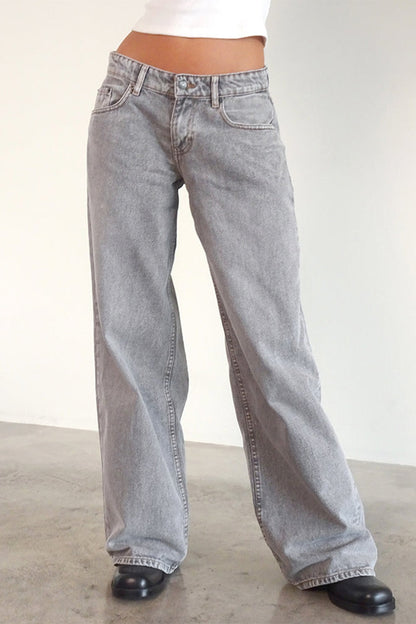 Low Rise Washed Straight Jeans