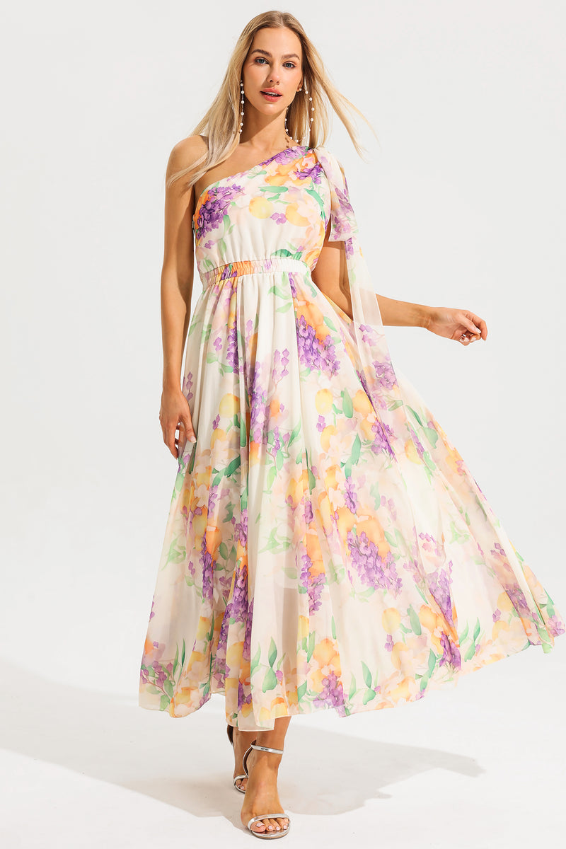 One Shoulder Sleeveless Hight Waist Maxi Dress
