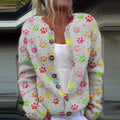 Comstylish Dog Paw Print Long Sleeve Casual Knitted Cardigan