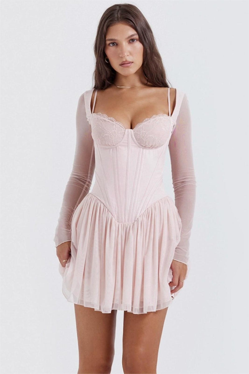 Lace Corset Long Sleeve Mini Dress