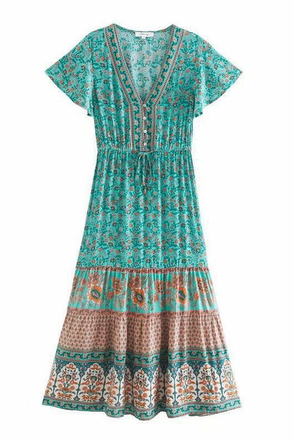 Ellie Printed V-neck Midi Dress