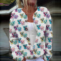 Comstylish Dog Print Long Sleeve Casual Knitted Cardigan