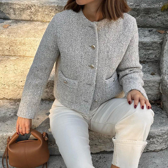 Taruxy Jacket for Winterwear Temperament Long Sleeve Cropped Cardigan Femme Winter Street Coat