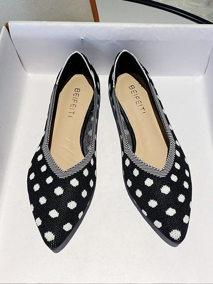 Contrast Color Pointed-toe Polka-dot V-cut Low Heels Flat Shoes