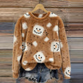 Women's Christmas Snowman Cozy Crew Neck Plush Sweatshirt