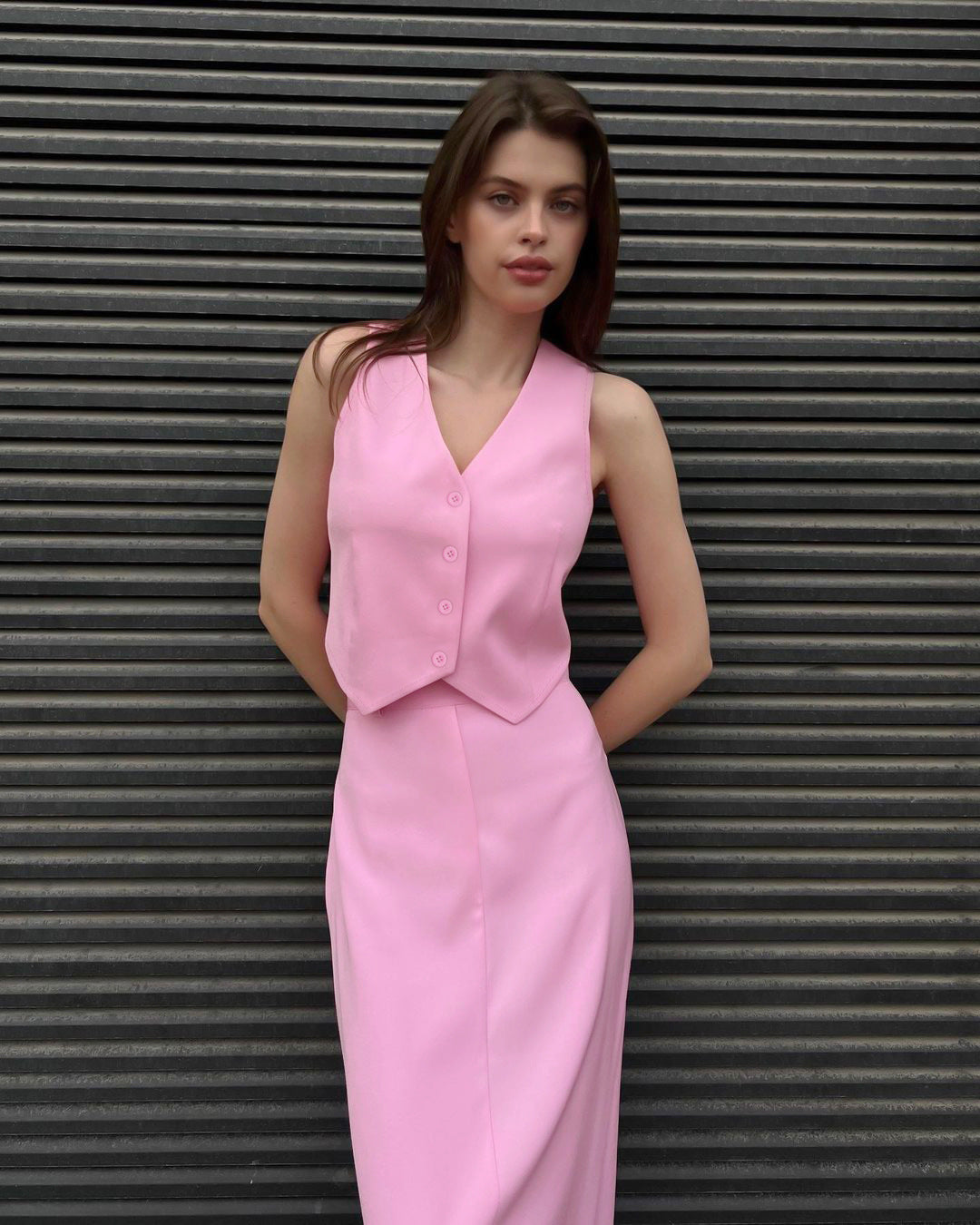 Pink Suit Waistcoat and Skirt Set