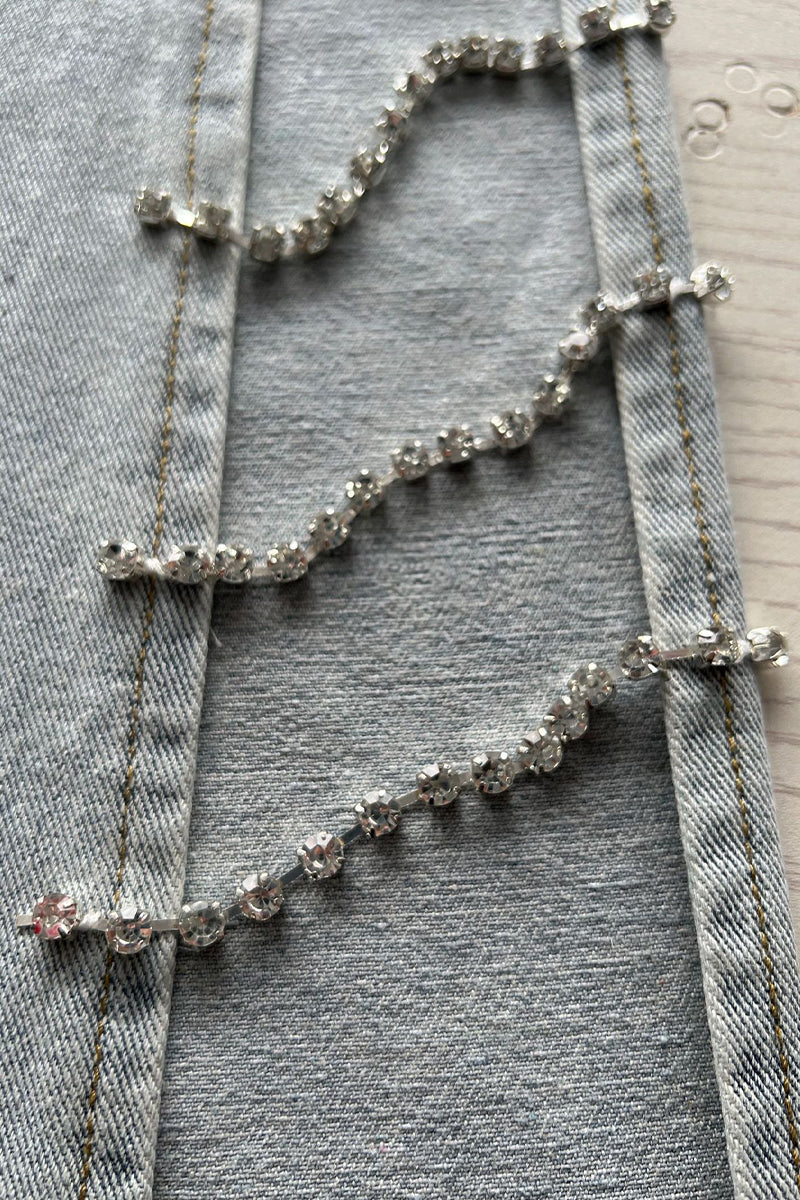 Sportswear Rhinestone High Waist Loose Denim Jeans
