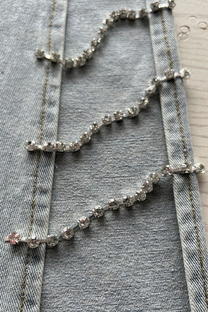 Sportswear Rhinestone High Waist Loose Denim Jeans