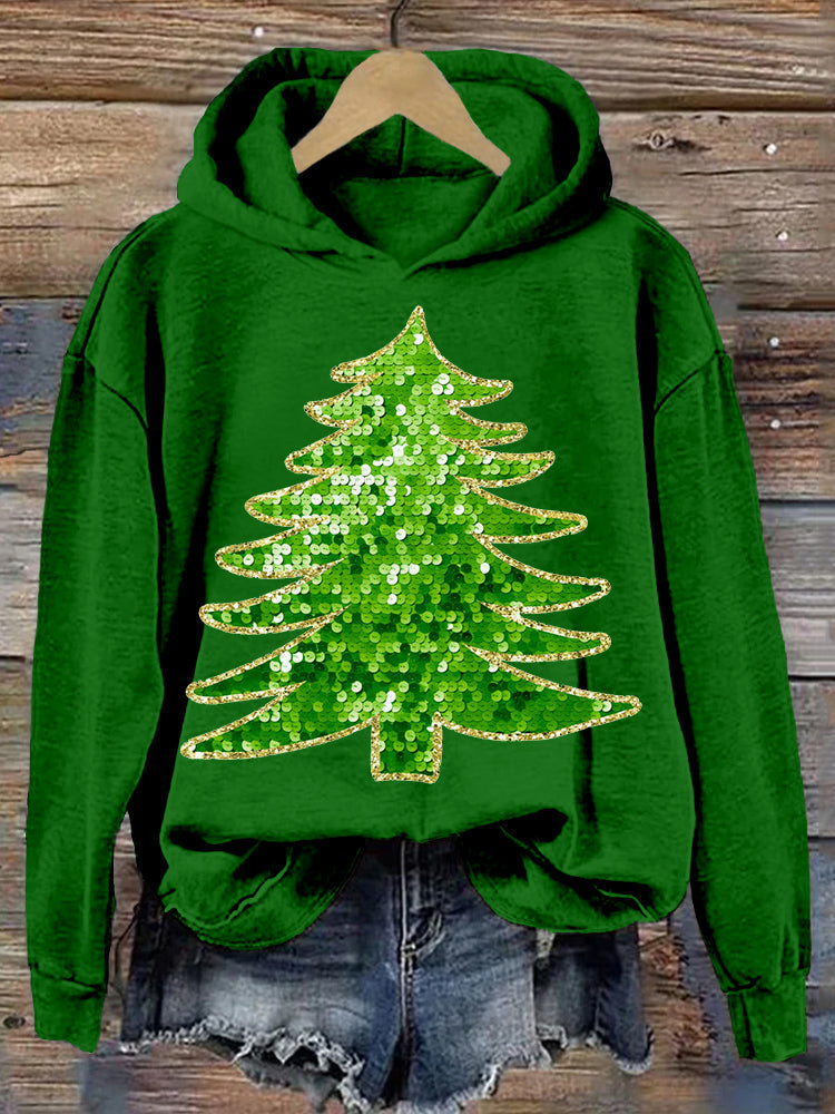 Comstylish Sequin Christmas Tree Embroidered Cozy Hoodie