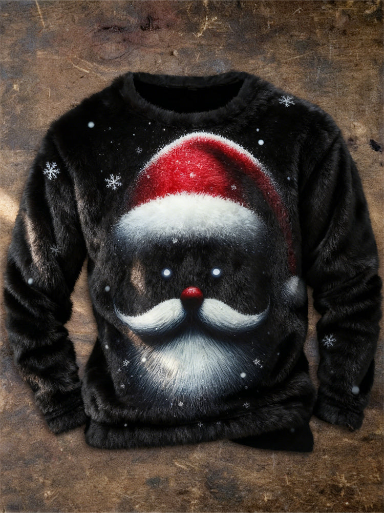 Comstylish Men's Christmas Spooky Santa Face Cozy Plush Sweatshirt