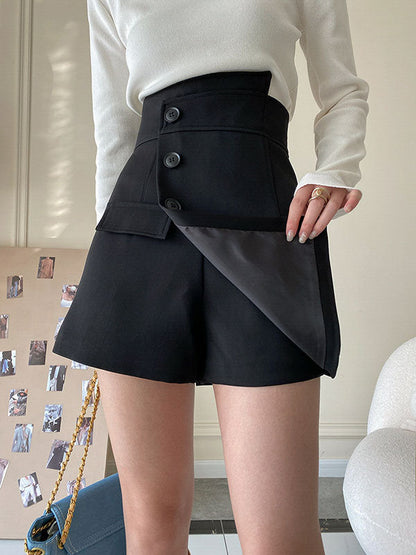 High Waisted Irregular Clipping Color Culotte Shorts Bottoms