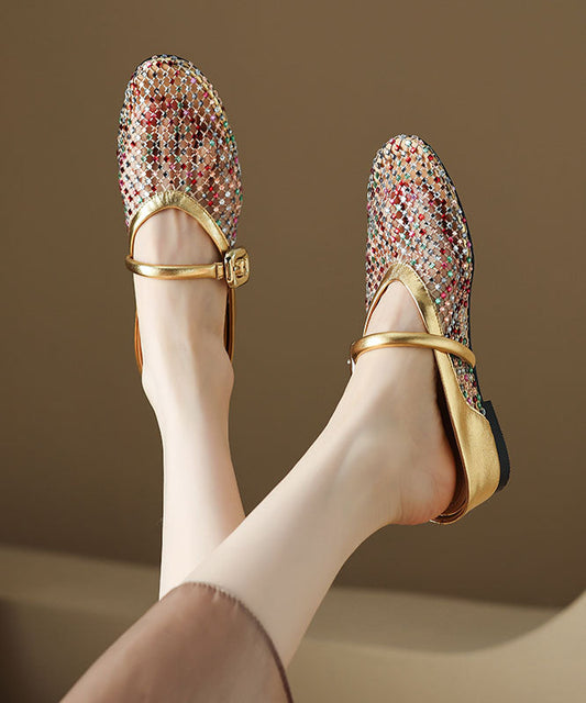 Boutique Gold Hollow Out Zircon Wedge Slide Sandals Qk041