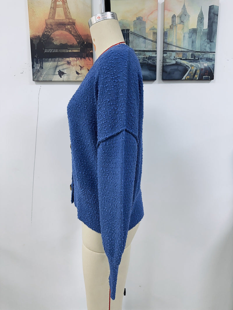 Autumn Winter Clothing V Neck Buttons Color Knitted Cardigan Coat Sweater