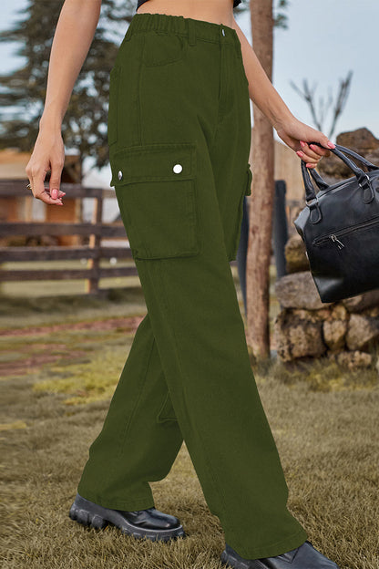 Street Pocket Mid Waist Loose Denim Jeans