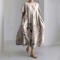 Comstylish Vintage Floral Printed Linen Blend Midi Dress