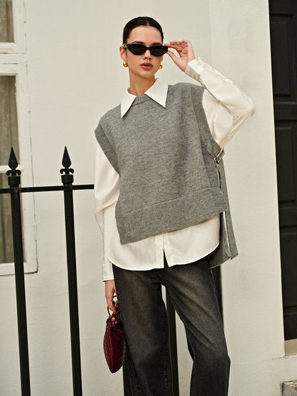 Versatile Side Buckle Belt Sweater Vest