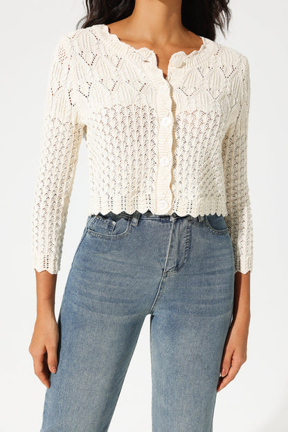 Long Sleeve Buckle Knit Cardigan Beige