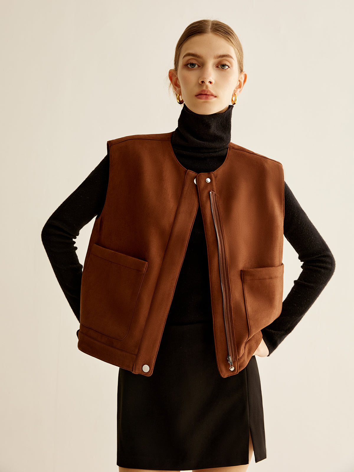 Suede Zipper Short Vest