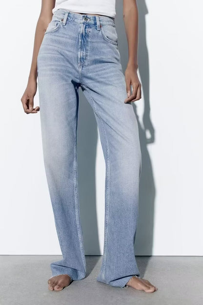 Washed White High Waist Wide Leg Pants for
