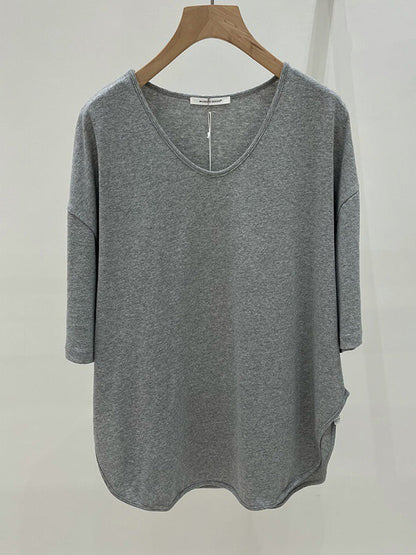 Loose Split-side Color V-neck T-shirts Tops