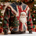 Comstylish Men's Vintage Christmas Santa Claus Pattern Flannel Sweatshirt