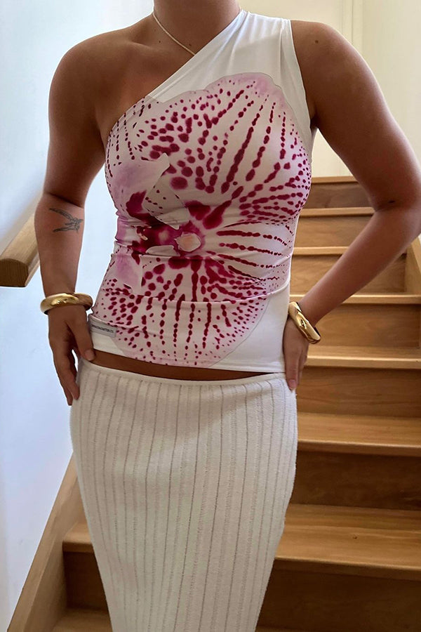 View Like You Print One Shoulder Stretch Tank