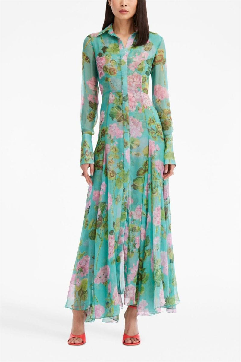 Lantern Sleeve Lapel Buckle Maxi Dress