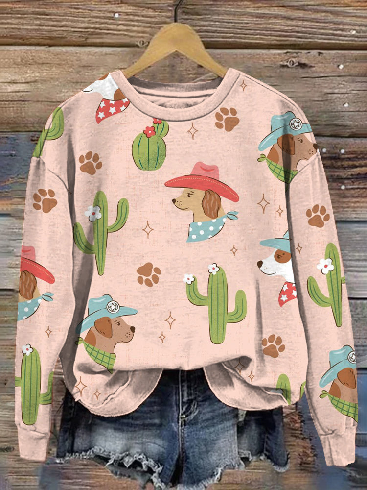 Comstylish Cute Western Dogs Print Sweatshirt