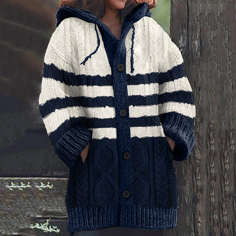 Retro Blue And White Knitted Sweater Cardigan artswardrobe