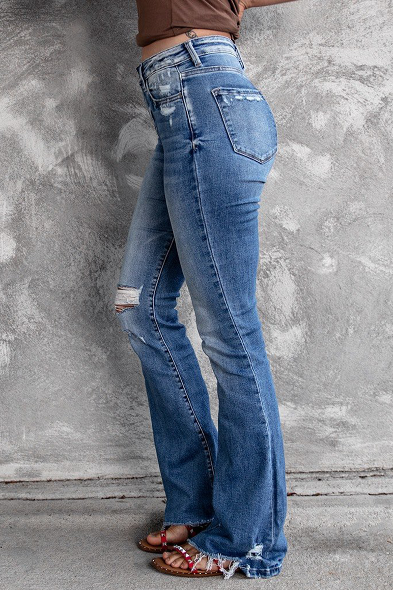 Ripped High Waist Regular Denim Jeans