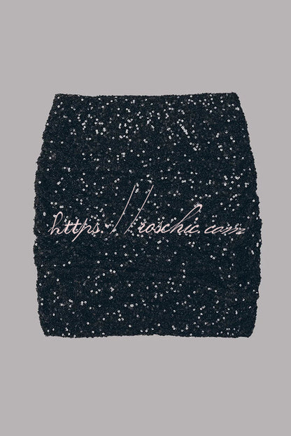 Best Item Sequin Side Ruched Elastic Waist Stretch Mini Skirt