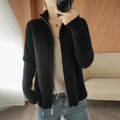 Cable-Knit Apricot Plain Zip V Neck Sweater Cardigan elevenforest